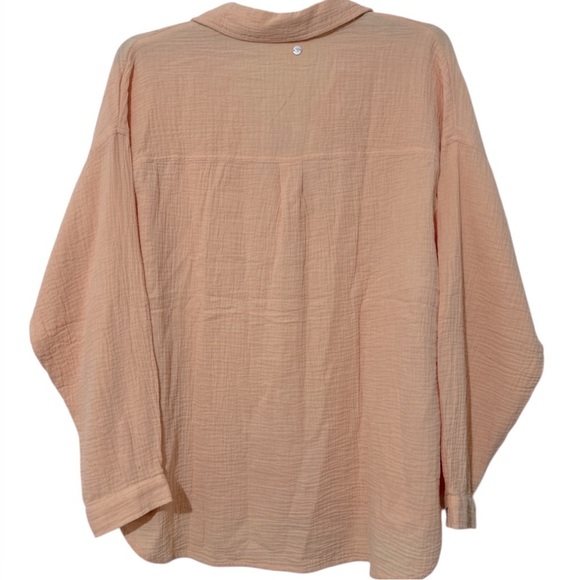 Roxy Women's Morning Time Gauze Linen Pink Button-Up Shirt Sz Large - Picture 8 of 12